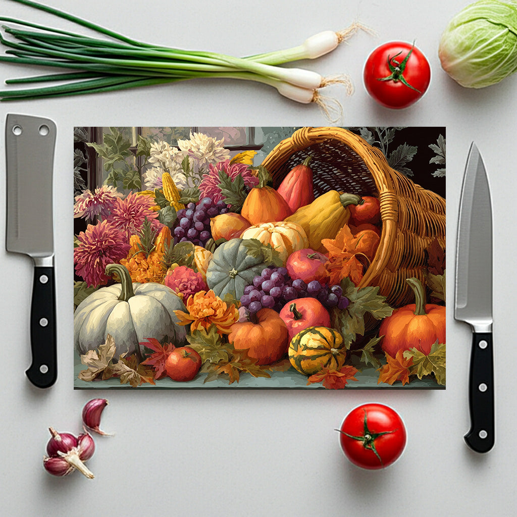 Glass Cutting Board - Fall Cornucopia Harvest Kitchen Decor