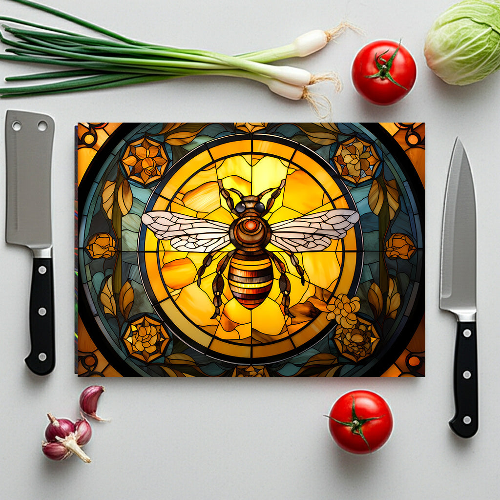 Bee Stained Glass Glass Cutting Board — Decorative Floral Kitchen Board