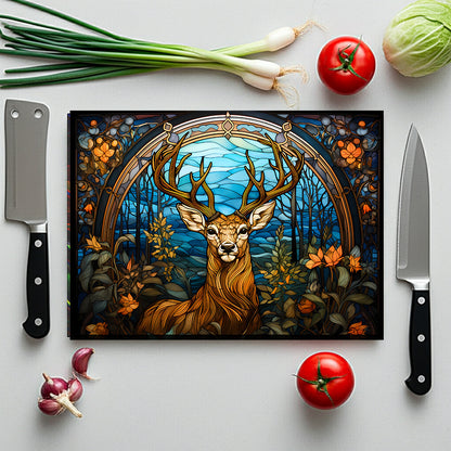 Glass Cutting Board - Stained Glass Stag Design