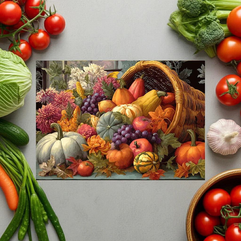 Glass Cutting Board - Fall Cornucopia Harvest Kitchen Decor