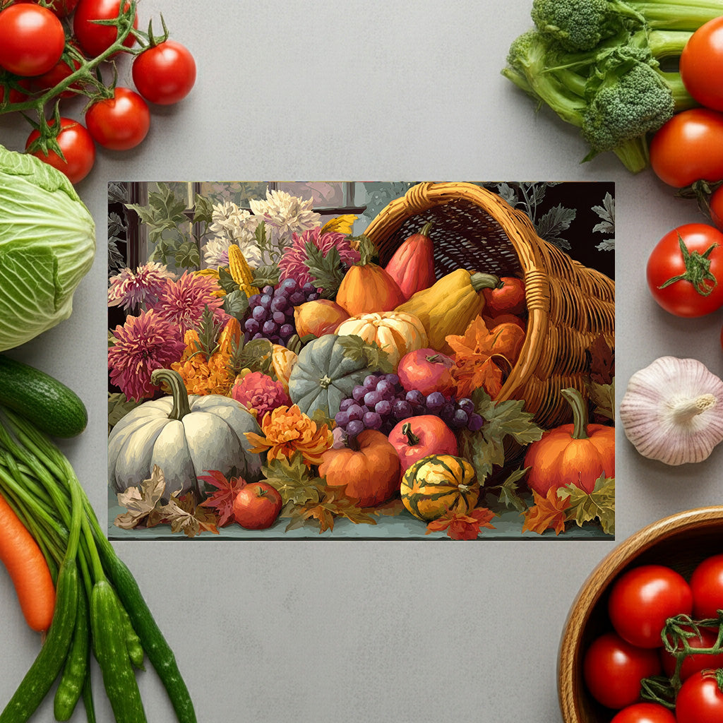 Glass Cutting Board - Fall Cornucopia Harvest Kitchen Decor