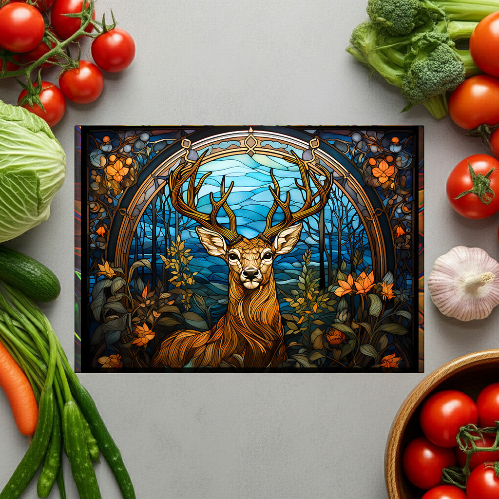 Glass Cutting Board - Stained Glass Stag Design