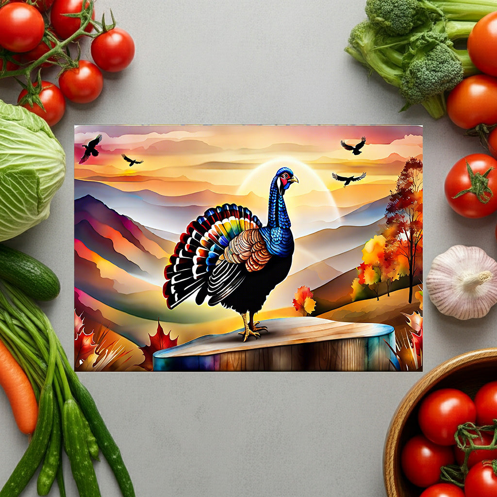 Glass Cutting Board — Colorful Turkey Sunset Kitchen Cutting Board, Autumn Farmhouse Décor