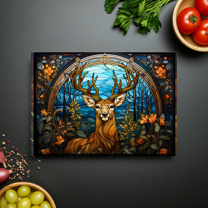 Glass Cutting Board - Stained Glass Stag Design