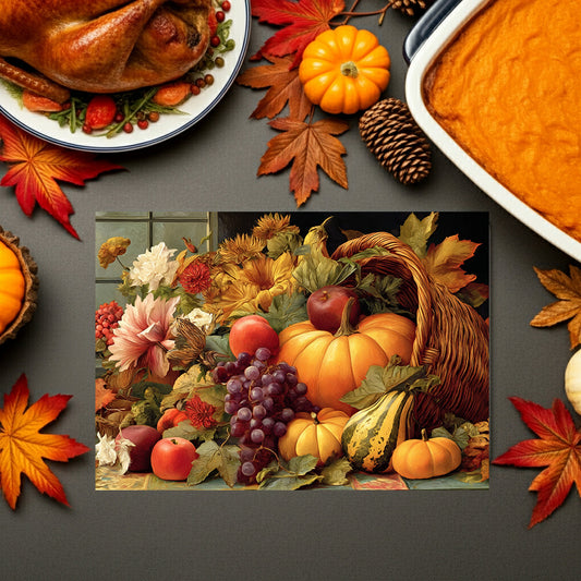 Autumn Harvest Glass Cutting Board — Cornucopia Pumpkins & Fall Fruit Kitchen Decor