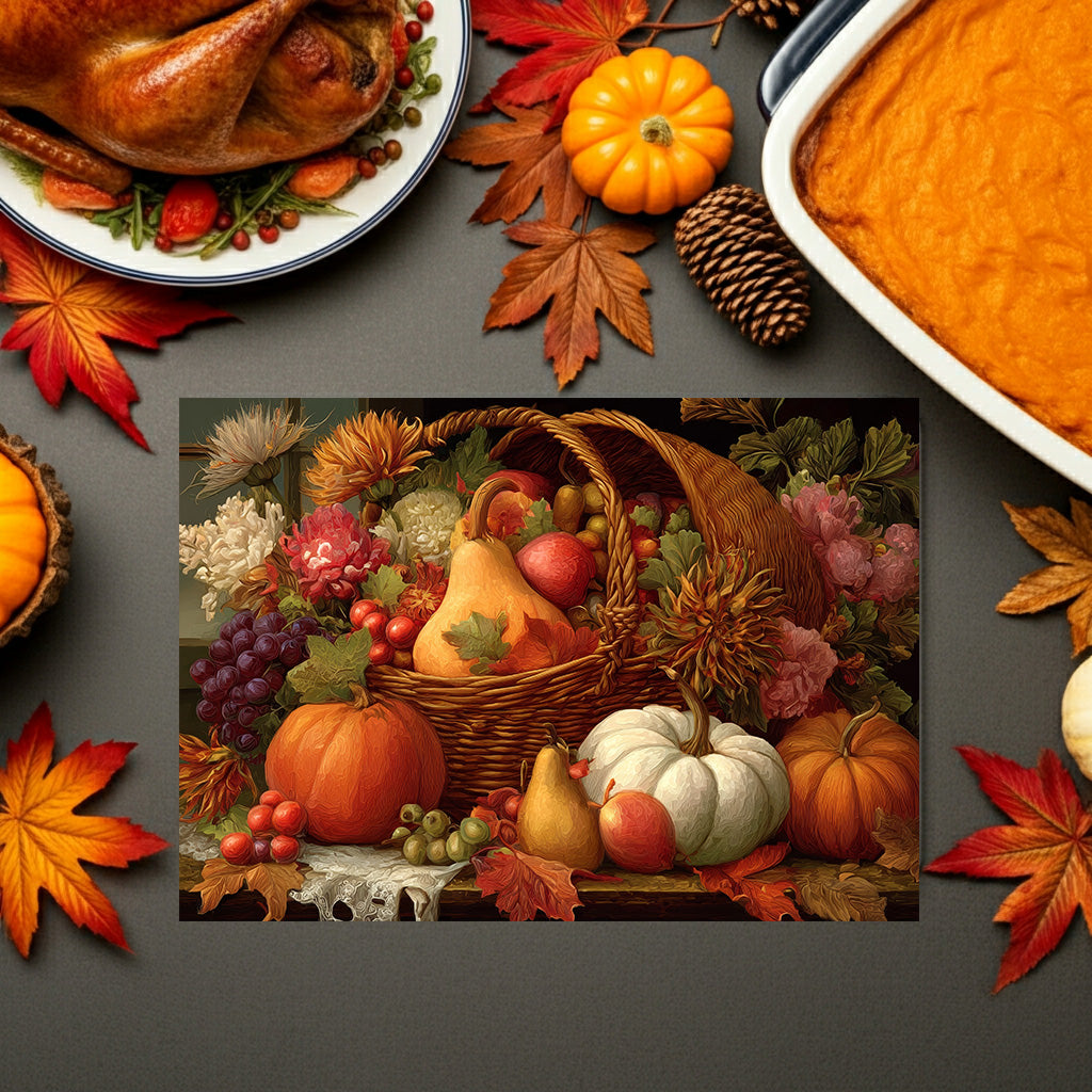 Autumn Harvest Glass Cutting Board — Thanksgiving Cornucopia Kitchen Decor