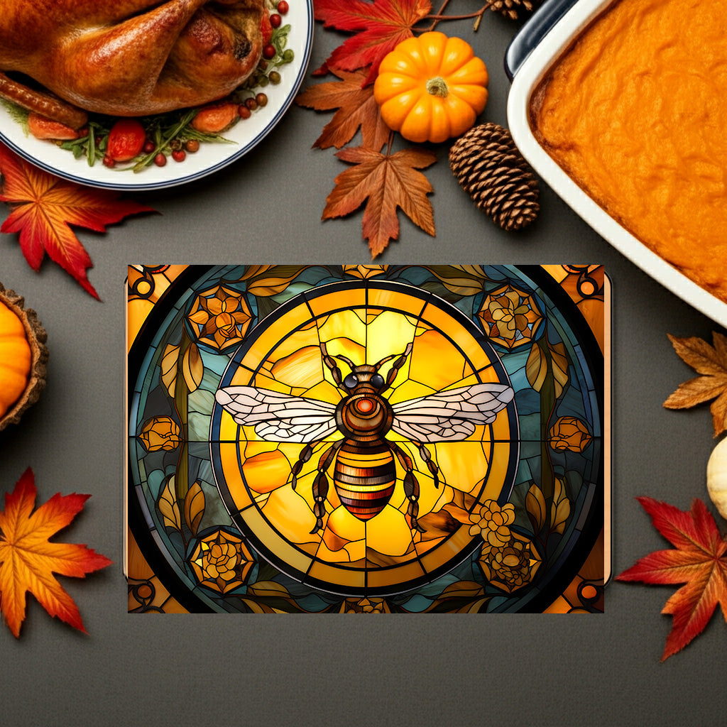 Bee Stained Glass Glass Cutting Board — Decorative Floral Kitchen Board