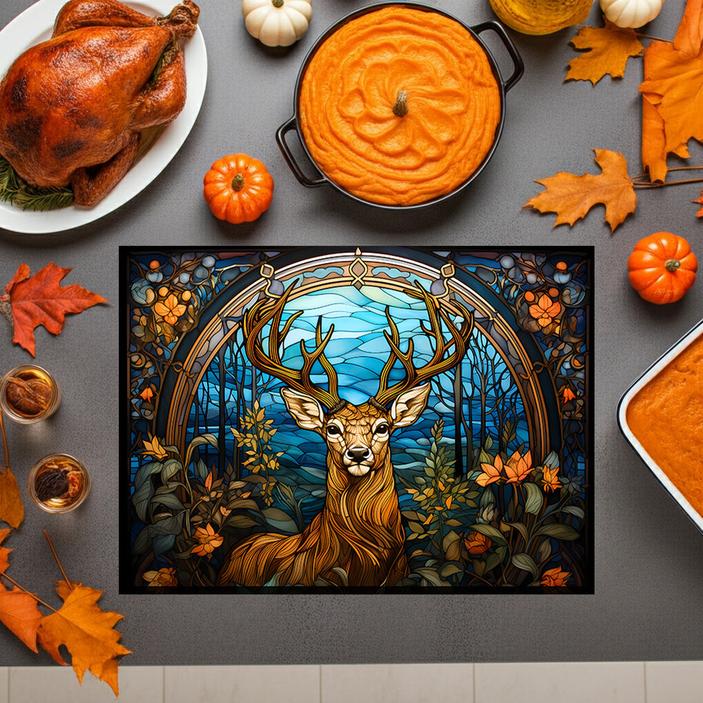 Glass Cutting Board - Stained Glass Stag Design