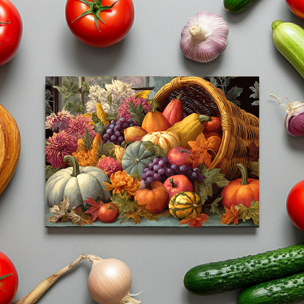 Glass Cutting Board - Fall Cornucopia Harvest Kitchen Decor