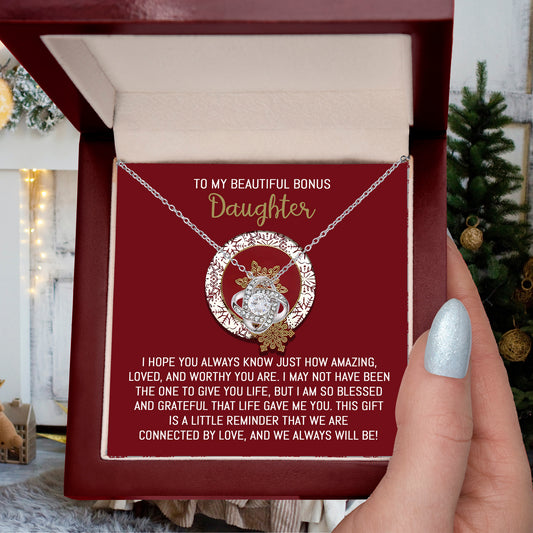 Gift for Bonus Daughter - Always Will Be - Love Knot Pendant Necklace - Mallard Moon Gift Shop
