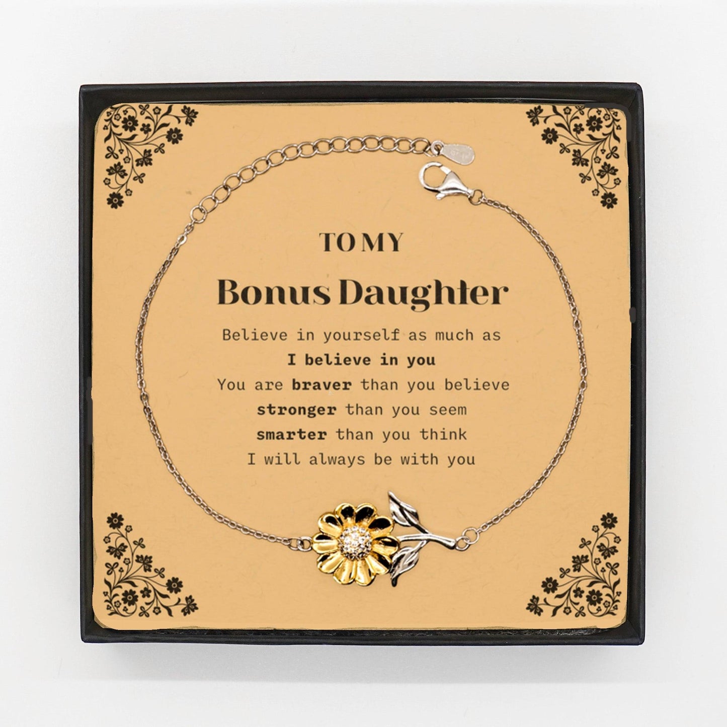 Bonus Daughter Sunflower Bracelet You are braver than you believe, stronger than you seem, Inspirational Birthday, Christmas Gifts - Mallard Moon Gift Shop