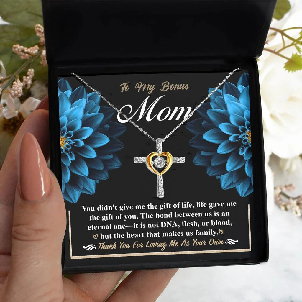 Bonus Mom Cross Pendant Necklace Thank You For Loving Me As Your Own