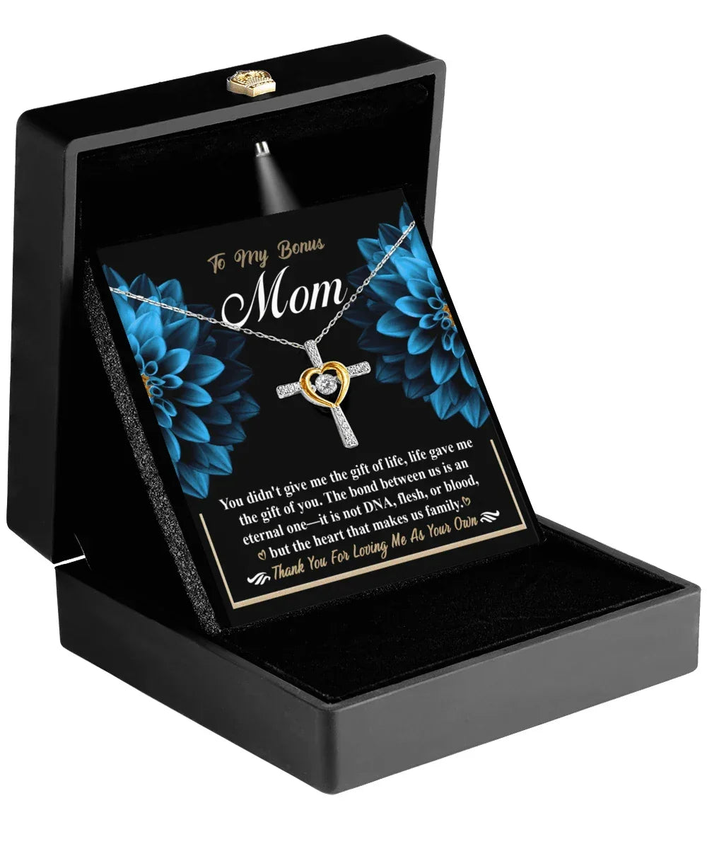 Bonus Mom Cross Pendant Necklace Thank You For Loving Me As Your Own