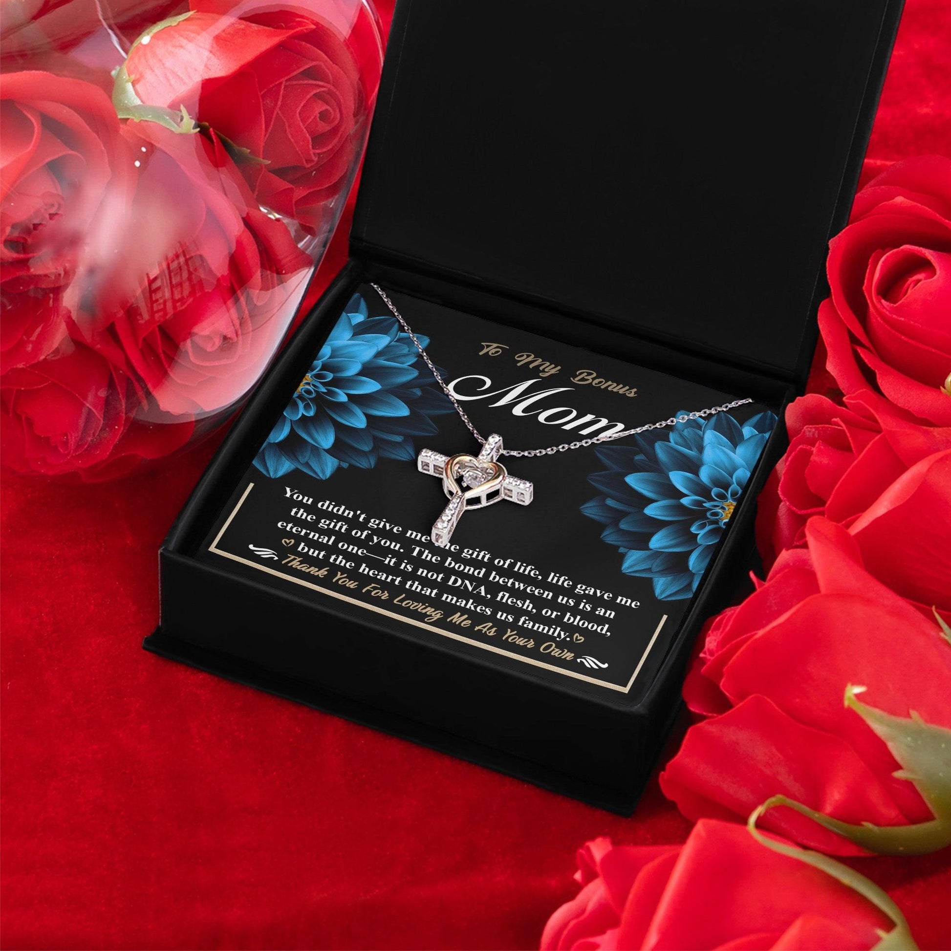Bonus Mom Cross Pendant Necklace Thank You For Loving Me As Your Own - Mallard Moon Gift Shop