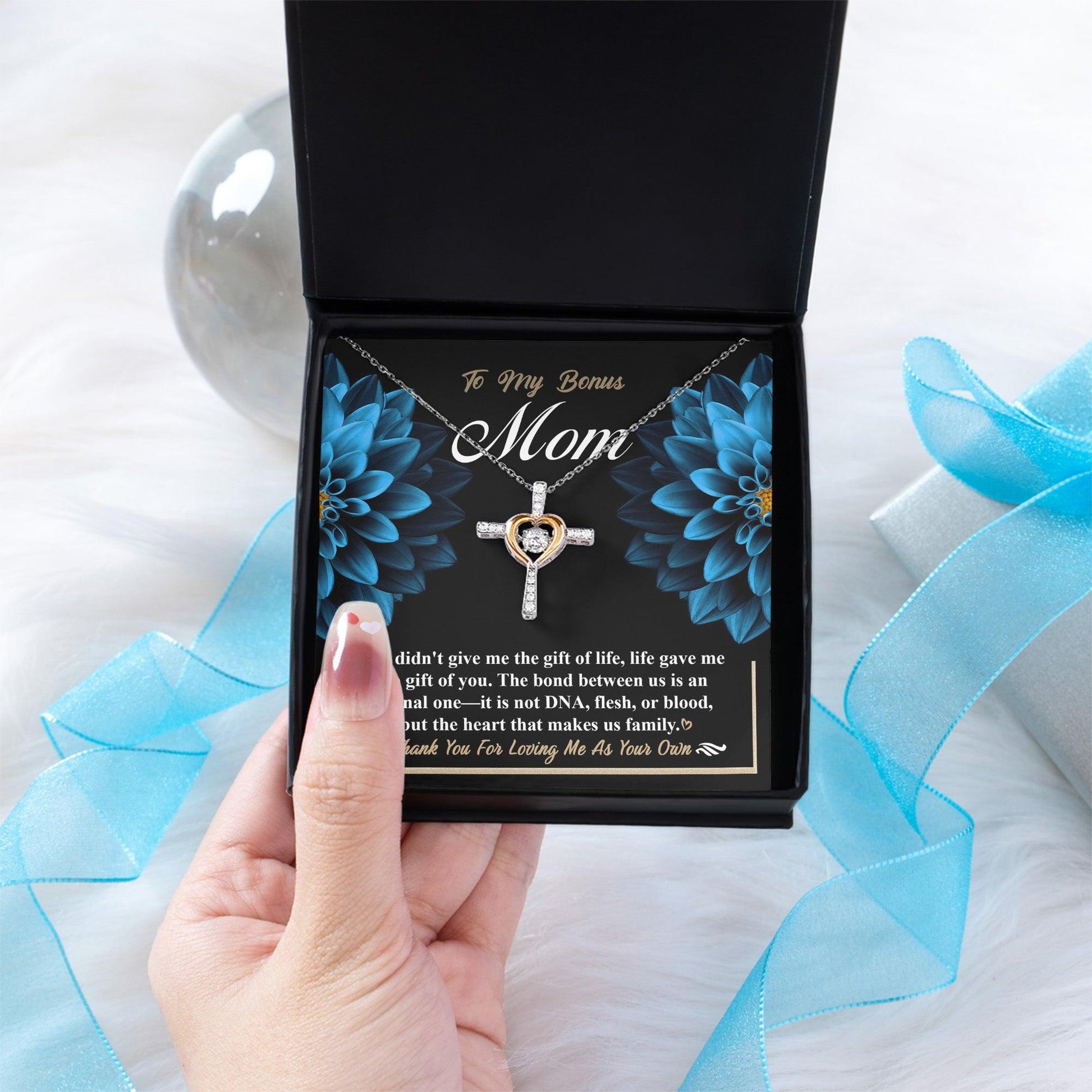 Bonus Mom Cross Pendant Necklace Thank You For Loving Me As Your Own - Mallard Moon Gift Shop