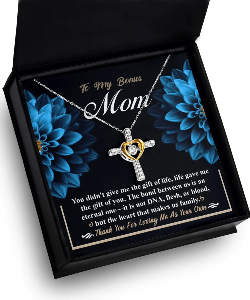 Bonus Mom Cross Pendant Necklace Thank You For Loving Me As Your Own