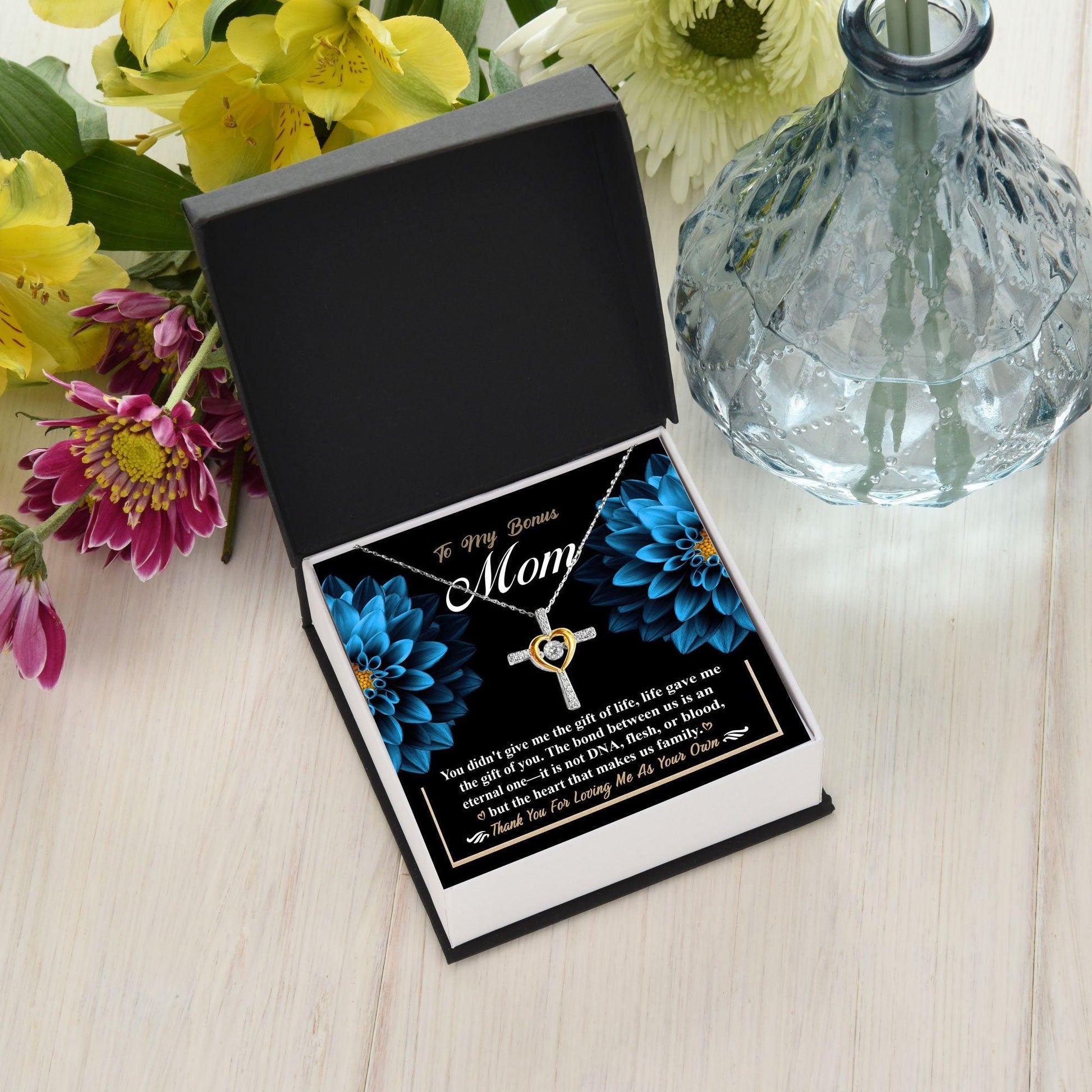 Bonus Mom Cross Pendant Necklace Thank You For Loving Me As Your Own - Mallard Moon Gift Shop