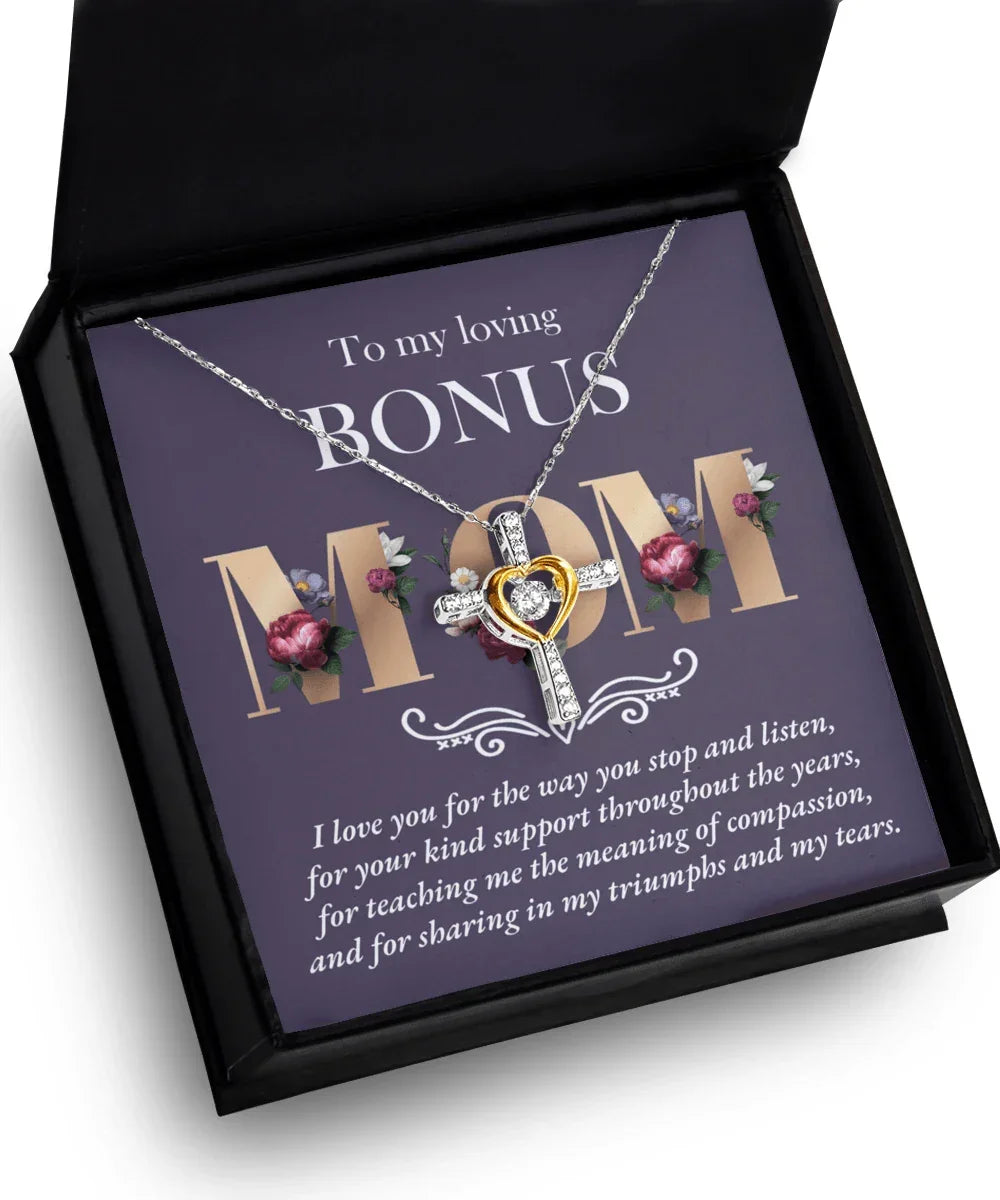 Bonus Mom Cross Pendant Necklace Thank You for Your Kindness Throughout the Years