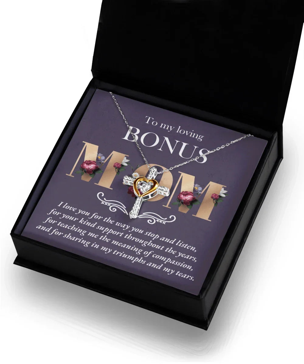 Bonus Mom Cross Pendant Necklace Thank You for Your Kindness Throughout the Years