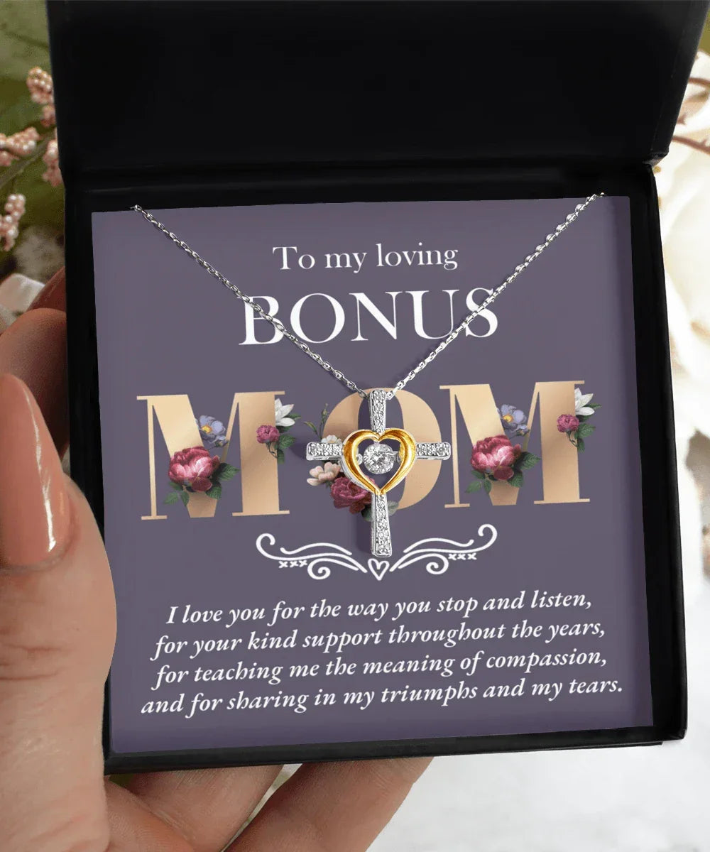 Bonus Mom Cross Pendant Necklace Thank You for Your Kindness Throughout the Years