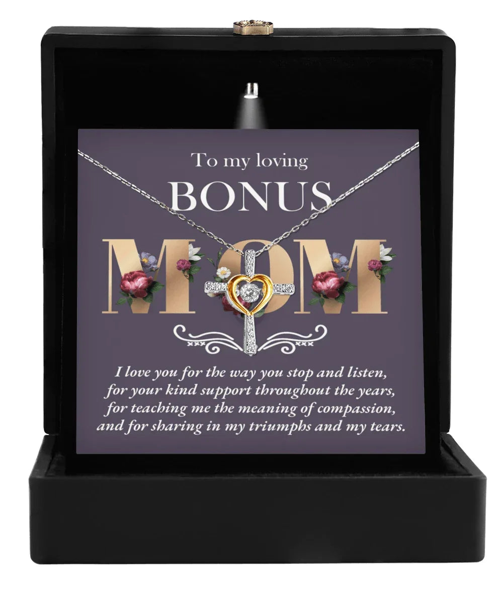 Bonus Mom Cross Pendant Necklace Thank You for Your Kindness Throughout the Years