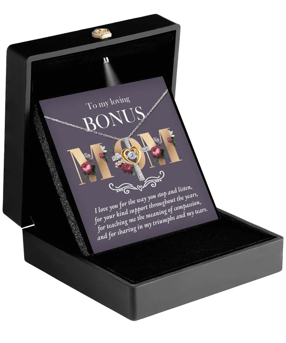 Bonus Mom Cross Pendant Necklace Thank You for Your Kindness Throughout the Years
