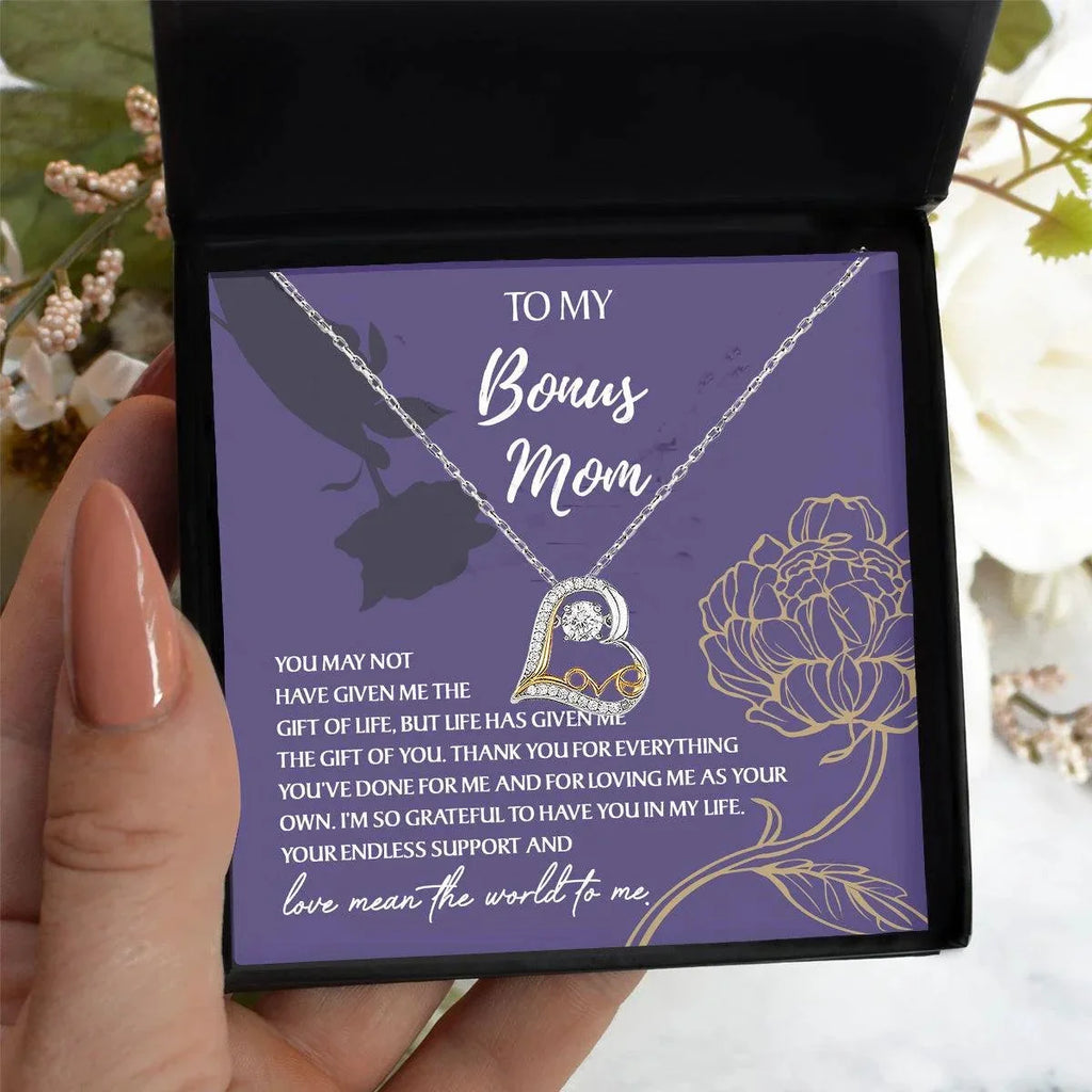 Bonus Mom Gift Thank You for Everything Heart Pendant Necklace