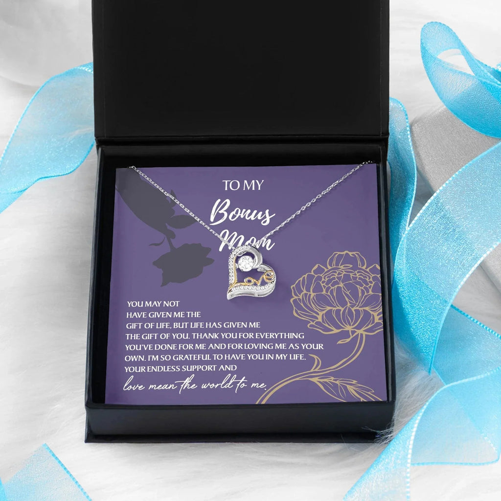 Bonus Mom Gift Thank You for Everything Heart Pendant Necklace