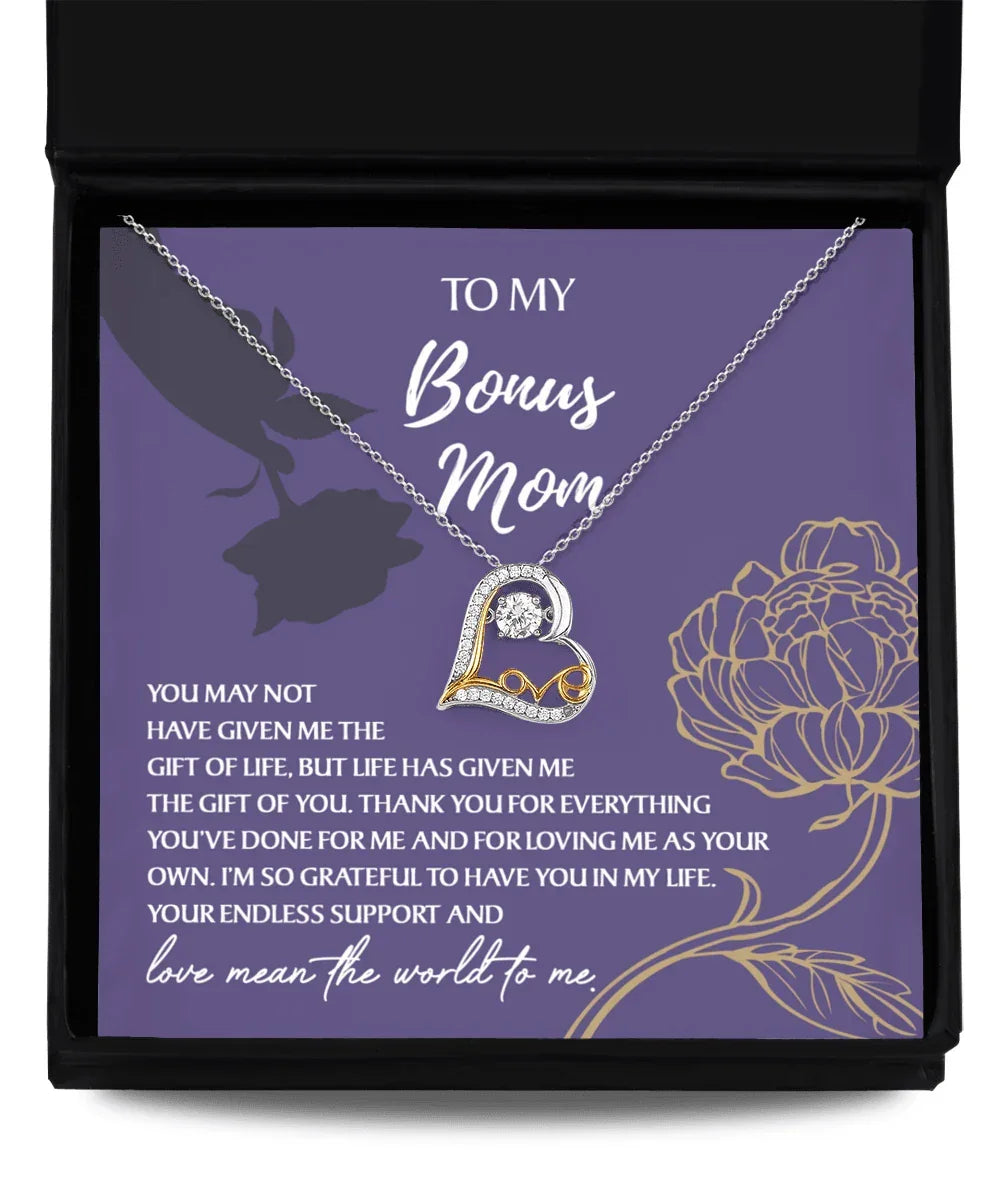 Bonus Mom Gift Thank You for Everything Heart Pendant Necklace