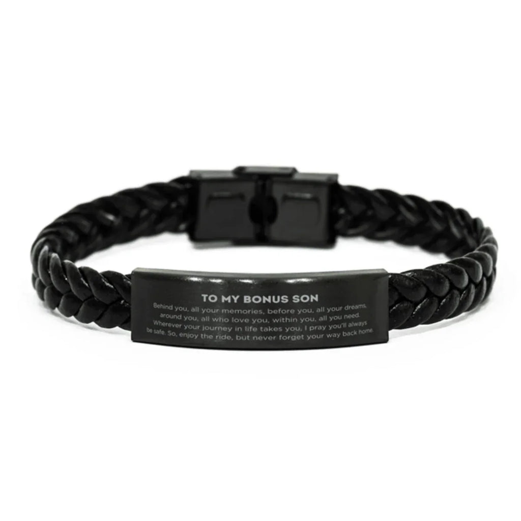 Bonus Son Braided Leather Bracelet Birthday Christmas Unique Gifts Behind you, all your memories, before you, all your dreams