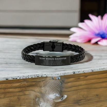 Bonus Daughter Gifts, To My Bonus Daughter Remember, you will never lose. You will either WIN or LEARN, Keepsake Braided Leather Bracelet For Bonus Daughter Engraved, Birthday Christmas Gifts Ideas For Bonus Daughter X-mas Gifts - Mallard Moon Gift Shop