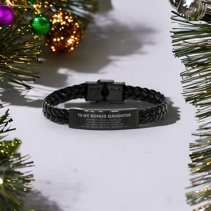 Bonus Daughter Gifts, To My Bonus Daughter Remember, you will never lose. You will either WIN or LEARN, Keepsake Braided Leather Bracelet For Bonus Daughter Engraved, Birthday Christmas Gifts Ideas For Bonus Daughter X-mas Gifts - Mallard Moon Gift Shop