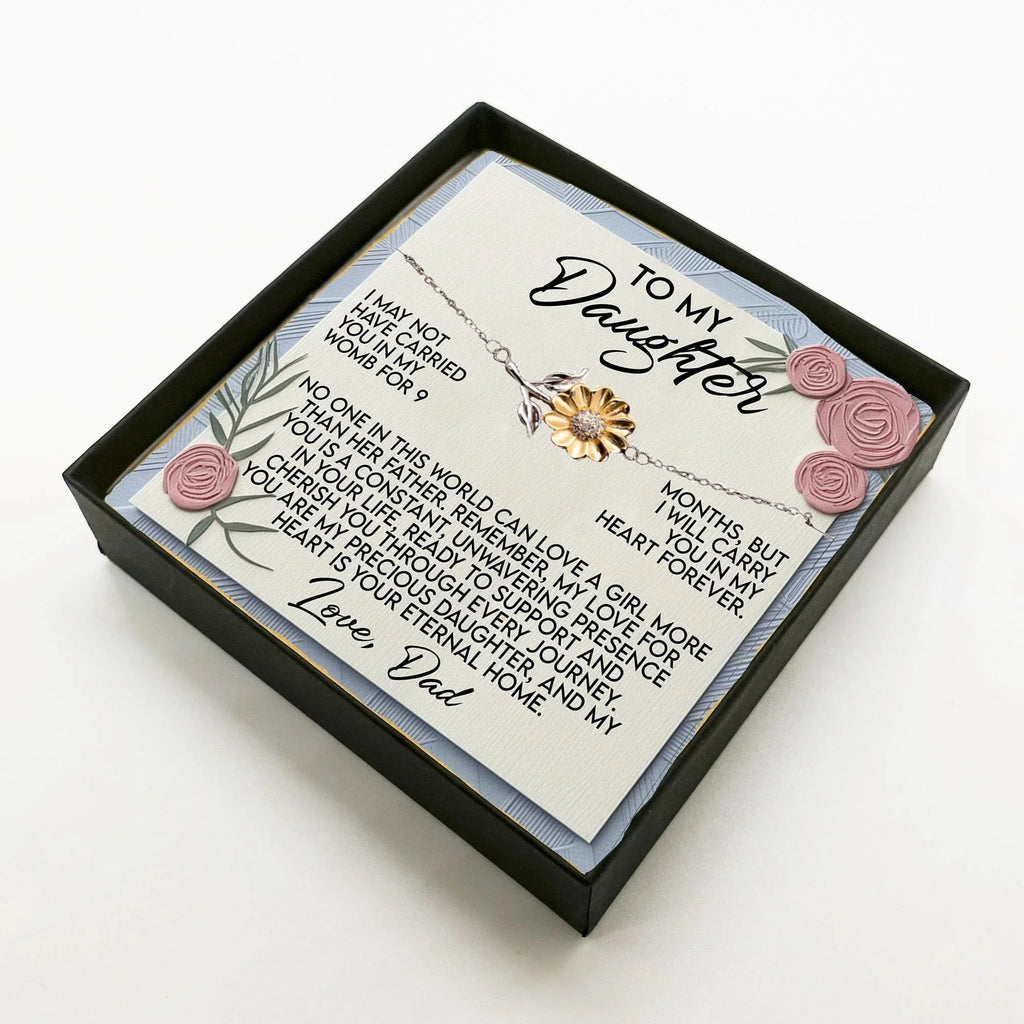 Gift for Daughter - A Father’s Love Is Forever - Sunflower Bracelet – Sterling Silver with 18K Gold-Plated Petals - Graduation, Birthday Keepsake