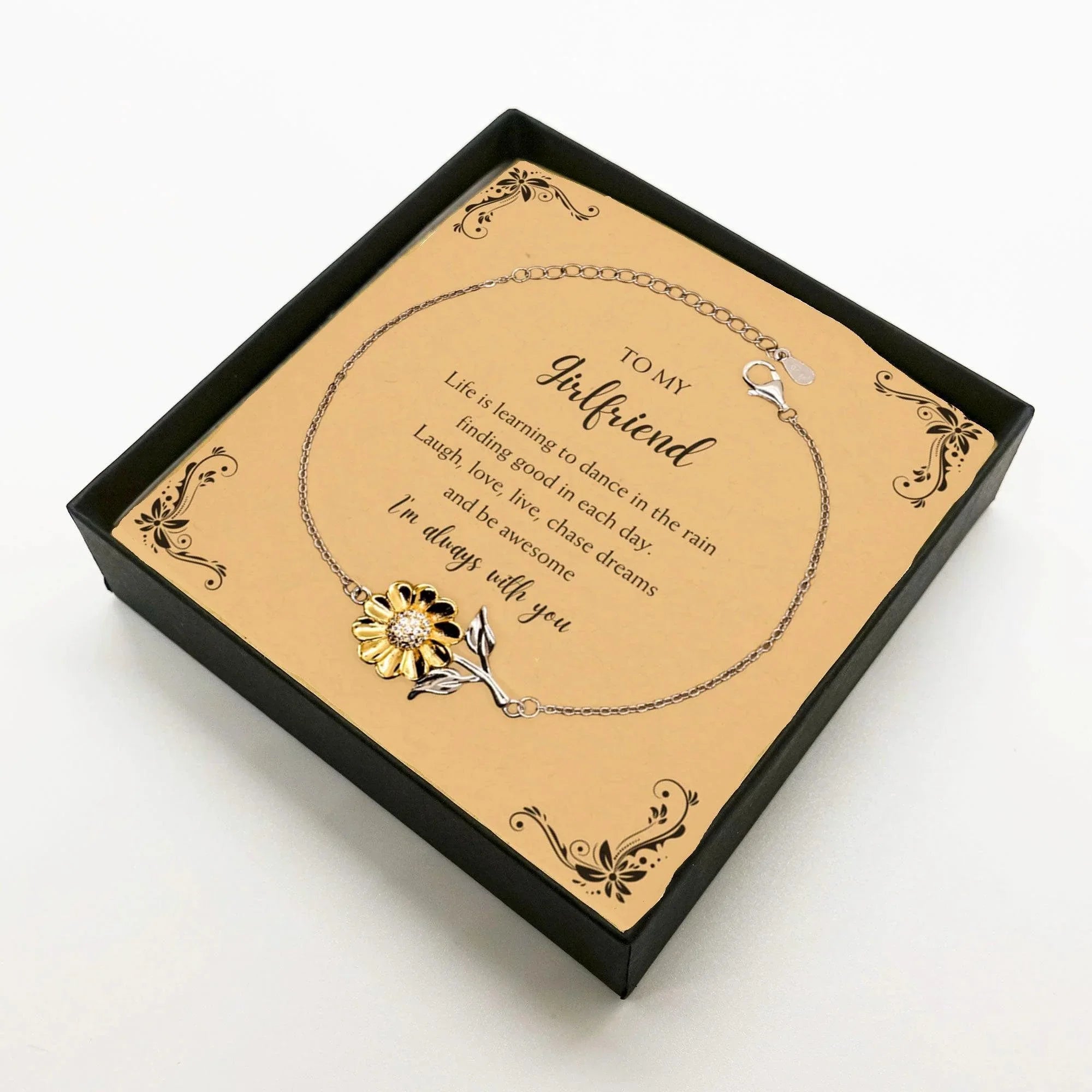 Girlfriend Sunflower Bracelet - Life is Learning to Dance in the Rain Birthday, Christmas Holiday Gifts