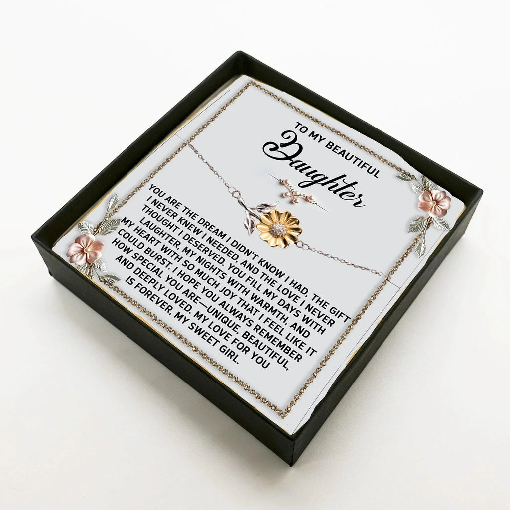 Daughter Sunflower Bracelet – 925 Sterling Silver with 18K Gold-Plated Petals – Sentimental Jewelry Gift from Parent – Includes Heartfelt Message Card