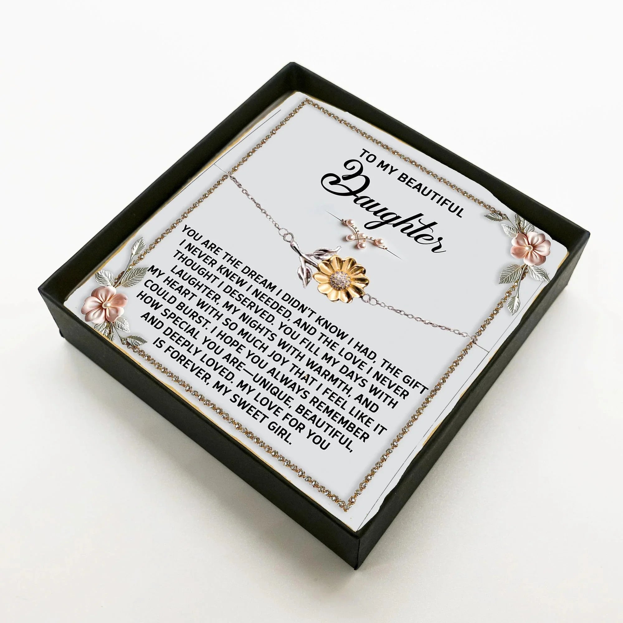 Daughter Sunflower Bracelet – 925 Sterling Silver with 18K Gold-Plated Petals – Sentimental Jewelry Gift from Parent – Includes Heartfelt Message Card