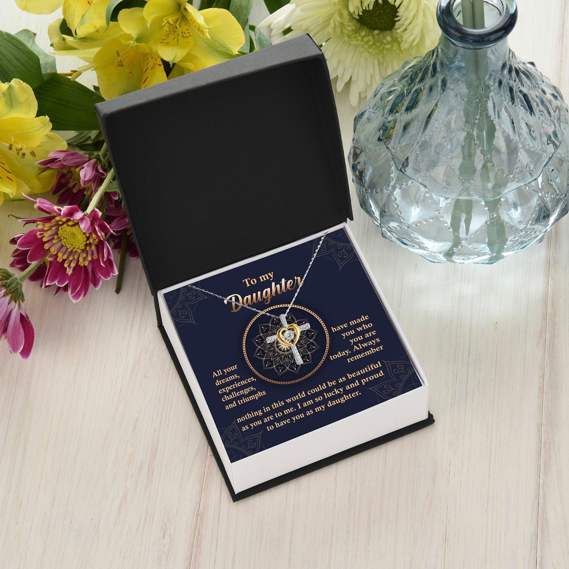 Daughter, Proud of You Cross Pendant Necklace Birthday Wedding Graduation Gift - Mallard Moon Gift Shop
