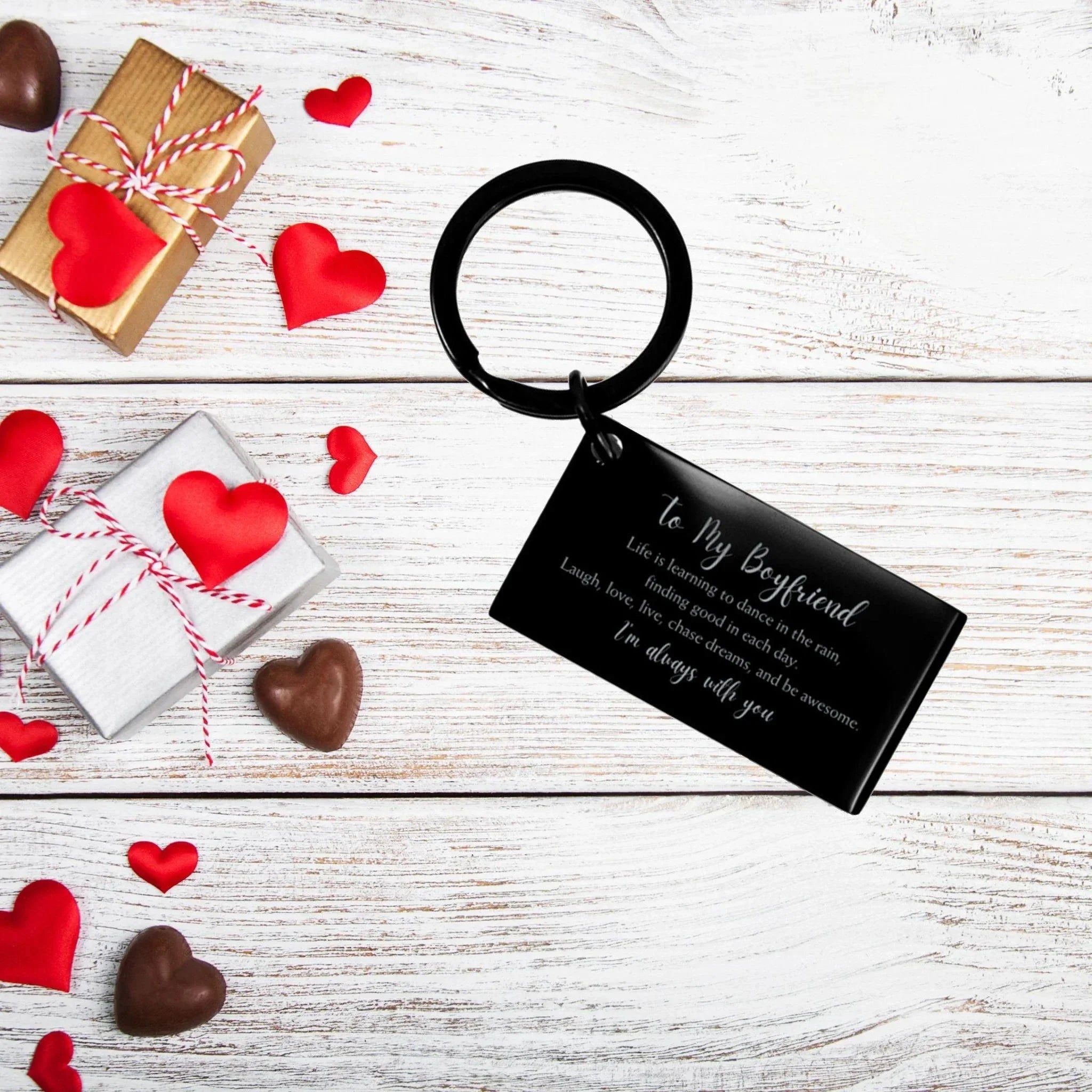Boyfriend Engraved Keychain, Motivational Birthday Valentine Gifts Life is Learning to Dance in the Rain