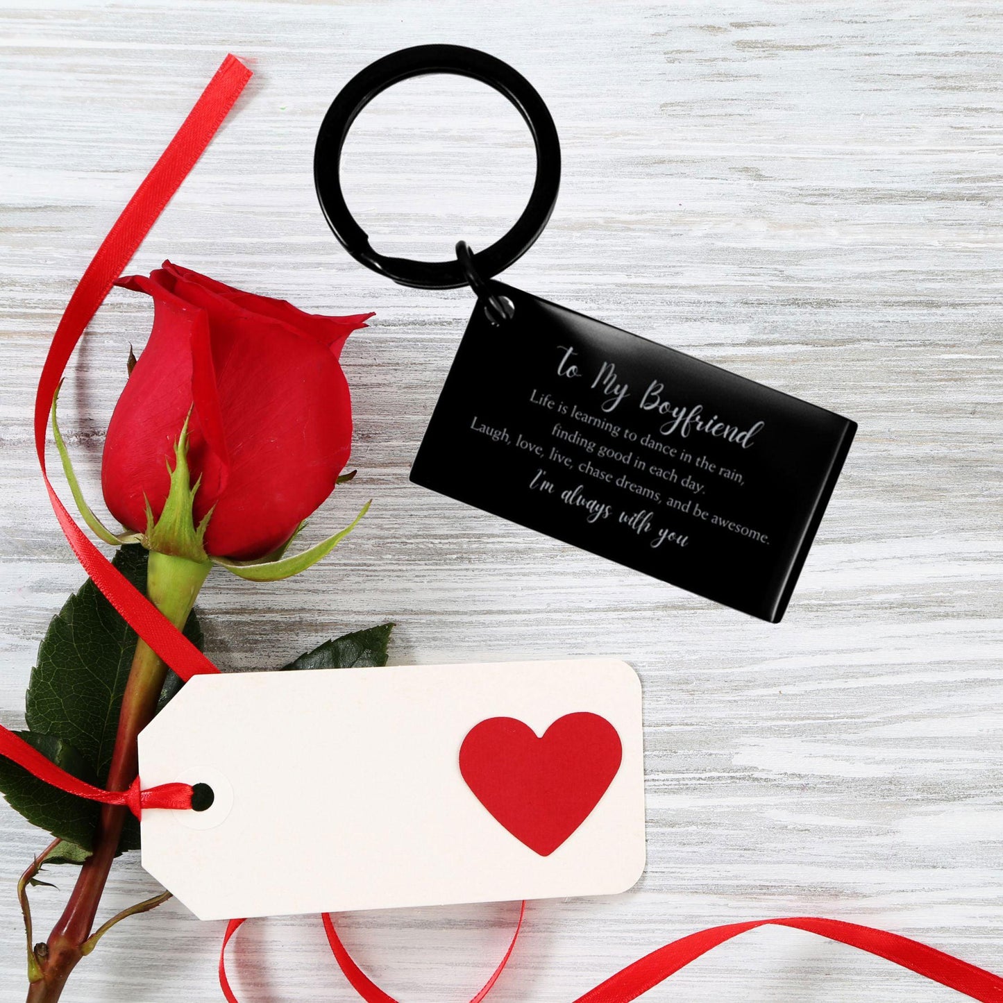 Boyfriend Engraved Keychain, Motivational Birthday Valentine Gifts Life is Learning to Dance in the Rain - Mallard Moon Gift Shop
