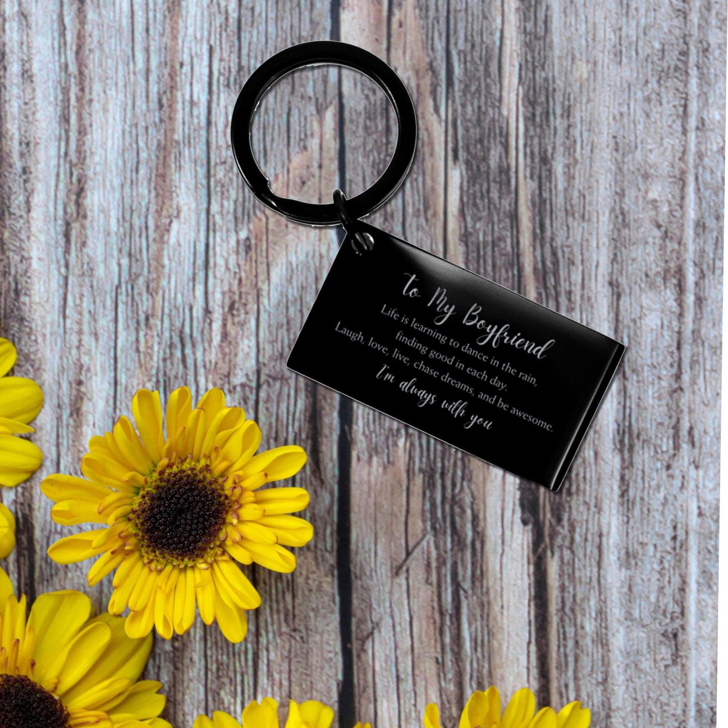 Boyfriend Engraved Keychain, Motivational Birthday Valentine Gifts Life is Learning to Dance in the Rain - Mallard Moon Gift Shop