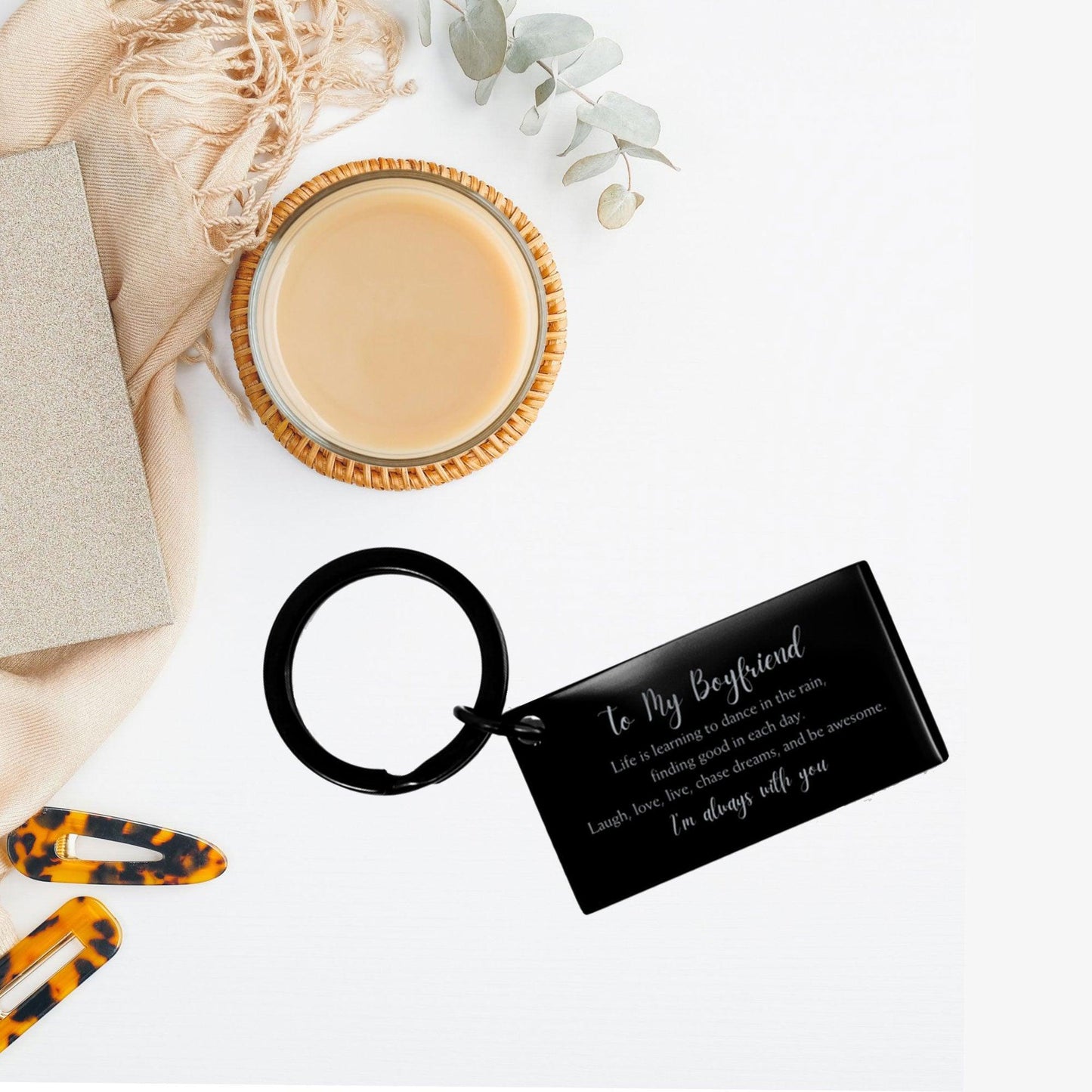 Boyfriend Engraved Keychain, Motivational Birthday Valentine Gifts Life is Learning to Dance in the Rain - Mallard Moon Gift Shop