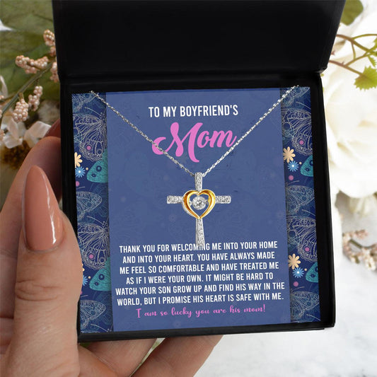 Boyfriend's Mom Cross Necklace with Heartfelt Message Card I Promise He is Safe with Me - Mallard Moon Gift Shop
