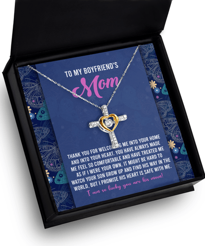 Boyfriend's Mom Cross Necklace with Heartfelt Message Card I Promise He is Safe with Me - Mallard Moon Gift Shop