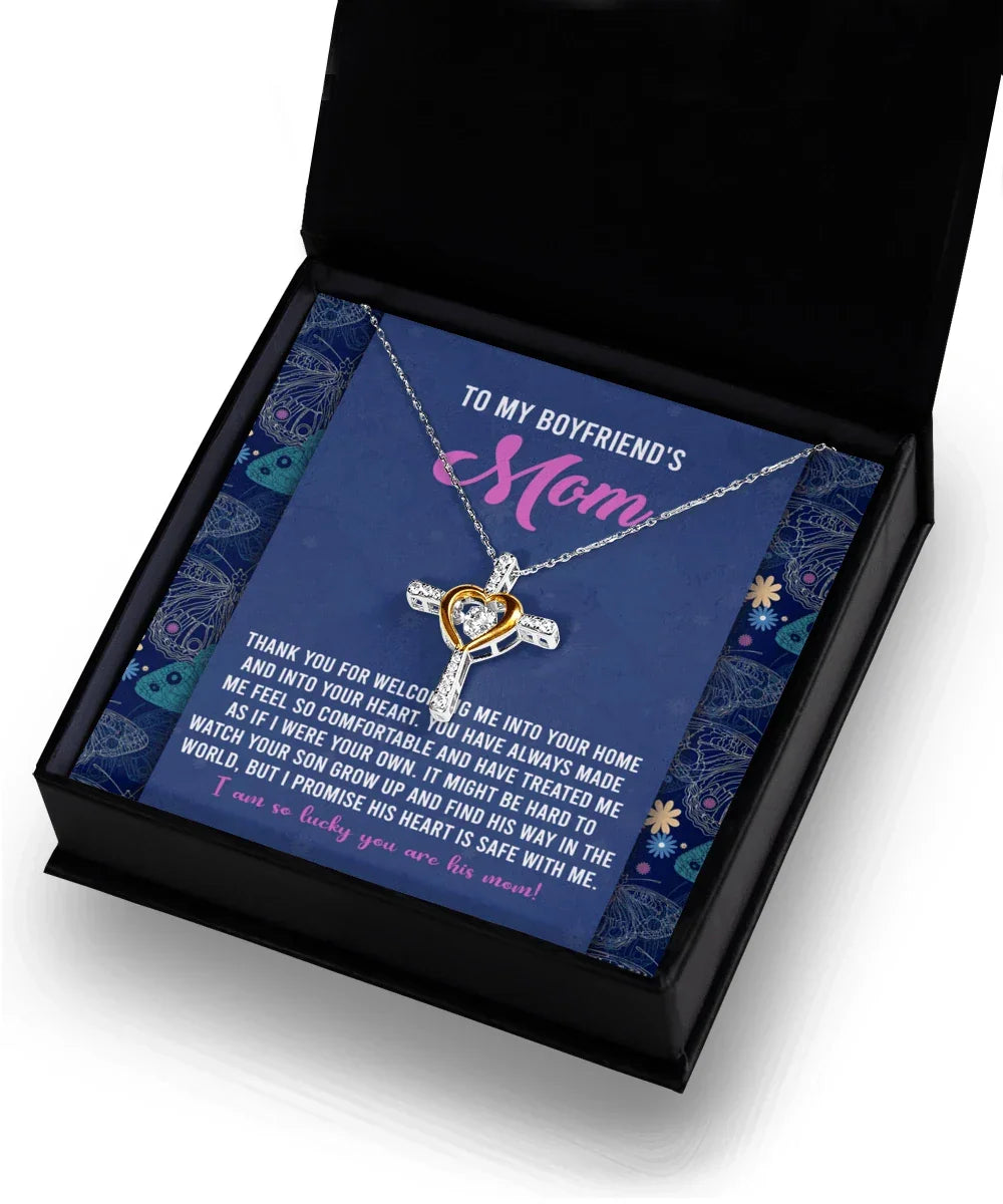 Boyfriend's Mom Cross Necklace with Heartfelt Message Card I Promise He is Safe with Me