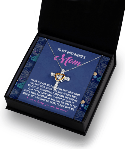 Boyfriend's Mom Cross Necklace with Heartfelt Message Card I Promise He is Safe with Me - Mallard Moon Gift Shop