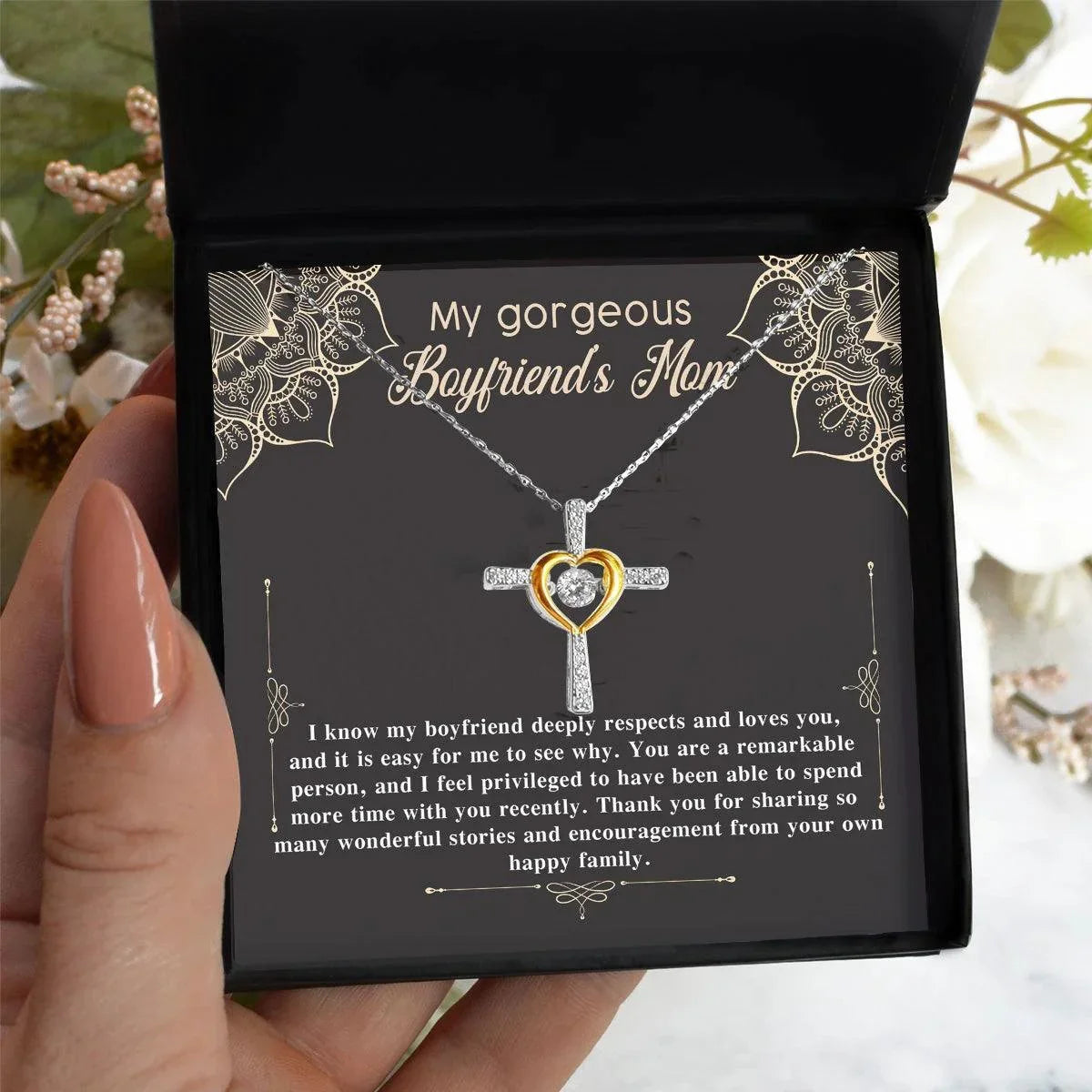 Boyfriend's Mom Gift Cross Pendant Necklace with Heartfelt Message Card