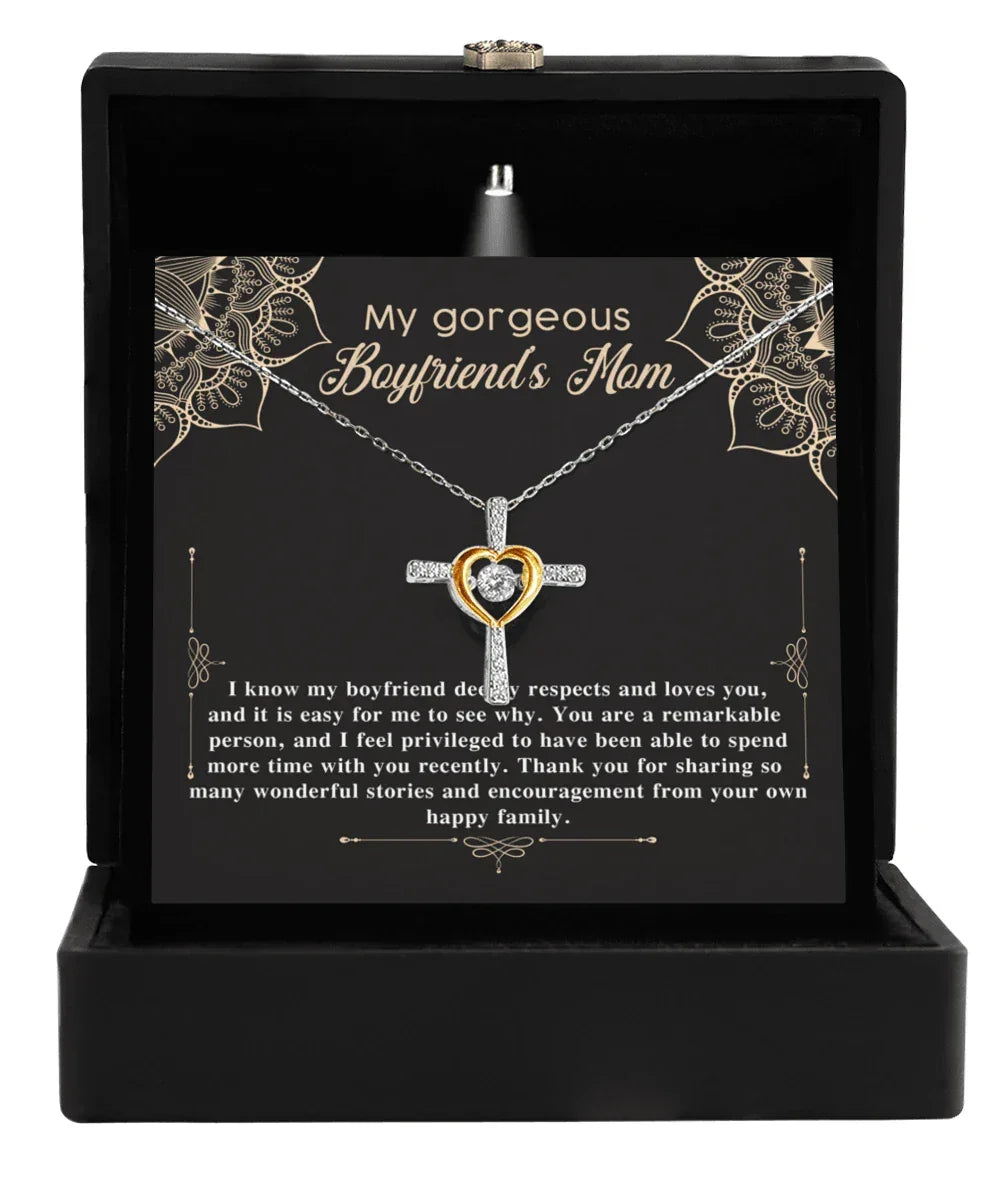 Boyfriend's Mom Gift Cross Pendant Necklace with Heartfelt Message Card