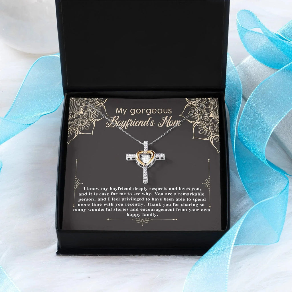 Boyfriend's Mom Gift Cross Pendant Necklace with Heartfelt Message Card