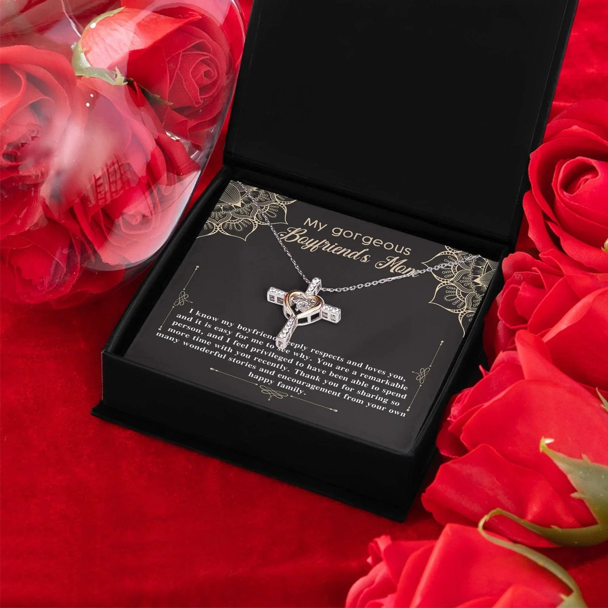 Boyfriend's Mom Gift Cross Pendant Necklace with Heartfelt Message Card