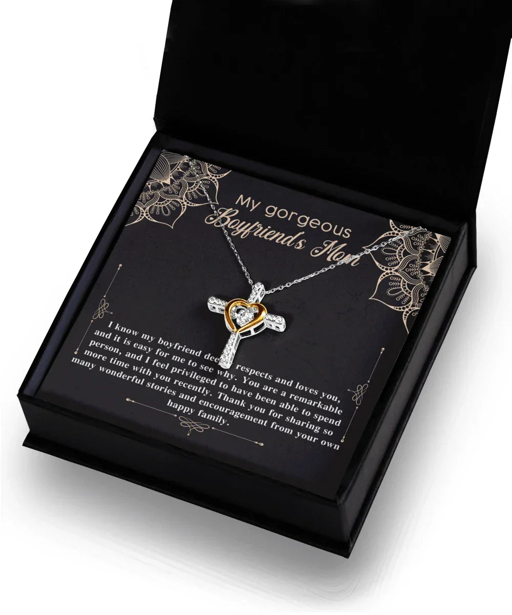 Boyfriend's Mom Gift Cross Pendant Necklace with Heartfelt Message Card